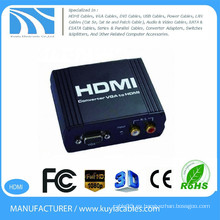 VGA a HDMI convertidor de metal negro box1080P VGA a HDMI convertidor VGA + R / L de audio a HDMI convertidor de caja